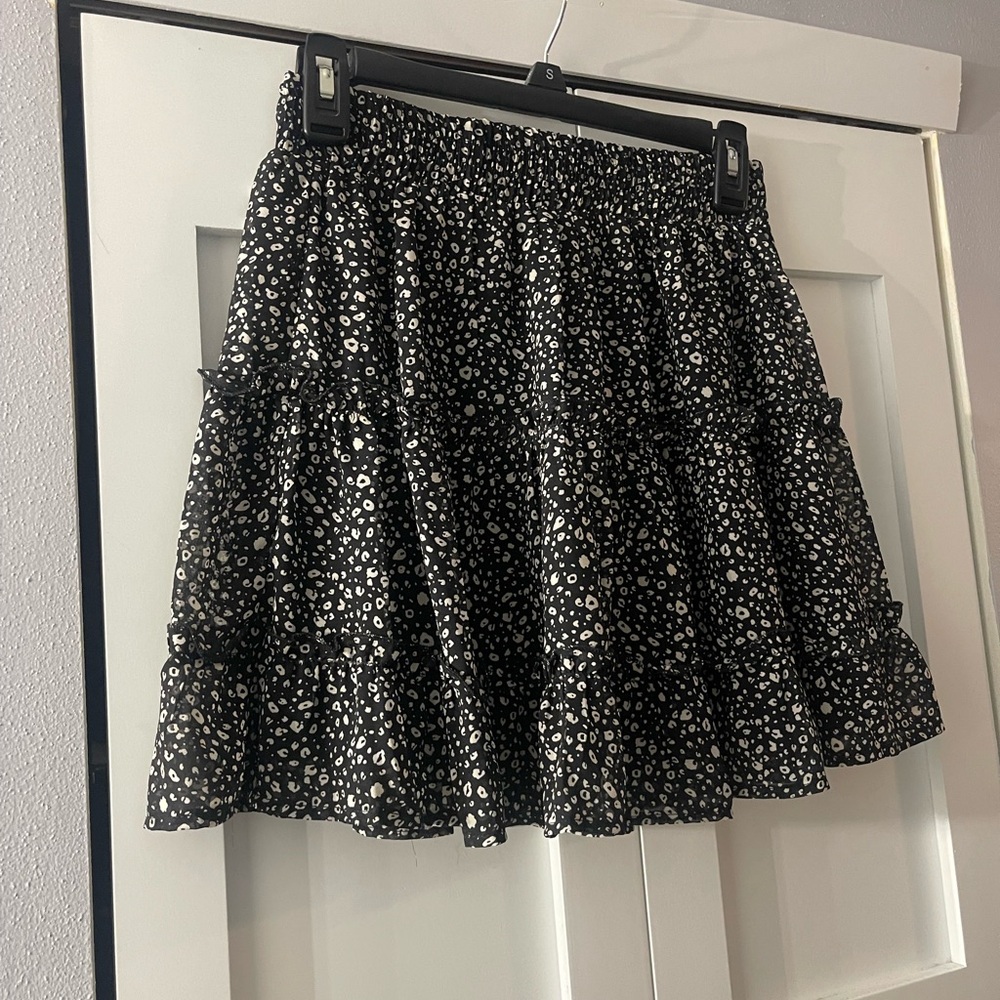 Newbury Kustom Black and White Smocked Skater Mini Skirt